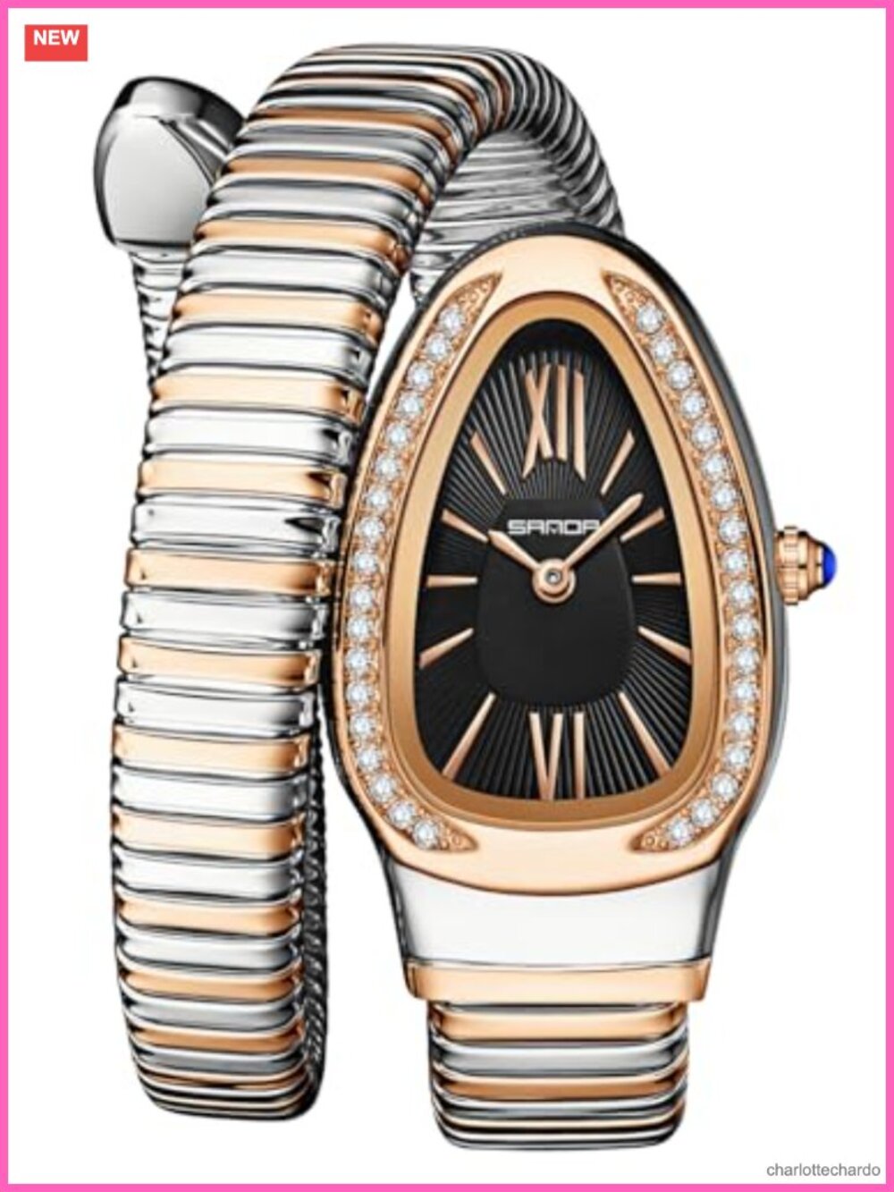 Snake Bracelet Watch for Women Elegant Wrap Around Bangle Quartz Cuff Watch